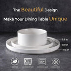 GBHOME Ceramic Dinnerware Sets for 8, Stoneware Plates and Bowls Sets, Chip and Scratch Resistant Dishes, Dishwasher & Microwave& Oven Safe Dishes sets, Reactive Glaze-White