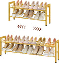 FAVOOSTY 2-Tier Expandable Shoe Rack, Adjustable Shoe Shelf Storage Organizer Space Saving Metal Free Standing Shoe Rack for Entryway Closet Doorway, Gold