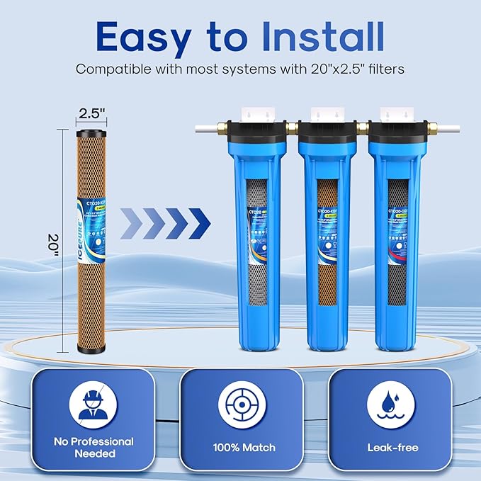 ICEPURE 20" x 2.5" Whole House Water Filter Replacement Combo Kit, Activated Carbon Block, KDF Filter Cartridge and Upgraded Activated Carbon Lead Remove Filter for 3-Stage Water Filter System