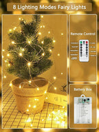 2 Pack Fairy Lights Battery Operated with Remote Control Timer, LED String Lights Outdoor Indoor, 8 Mode Twinkle Lights for Christmas Party Wedding Birthday Bedroom Décor (Warm White)