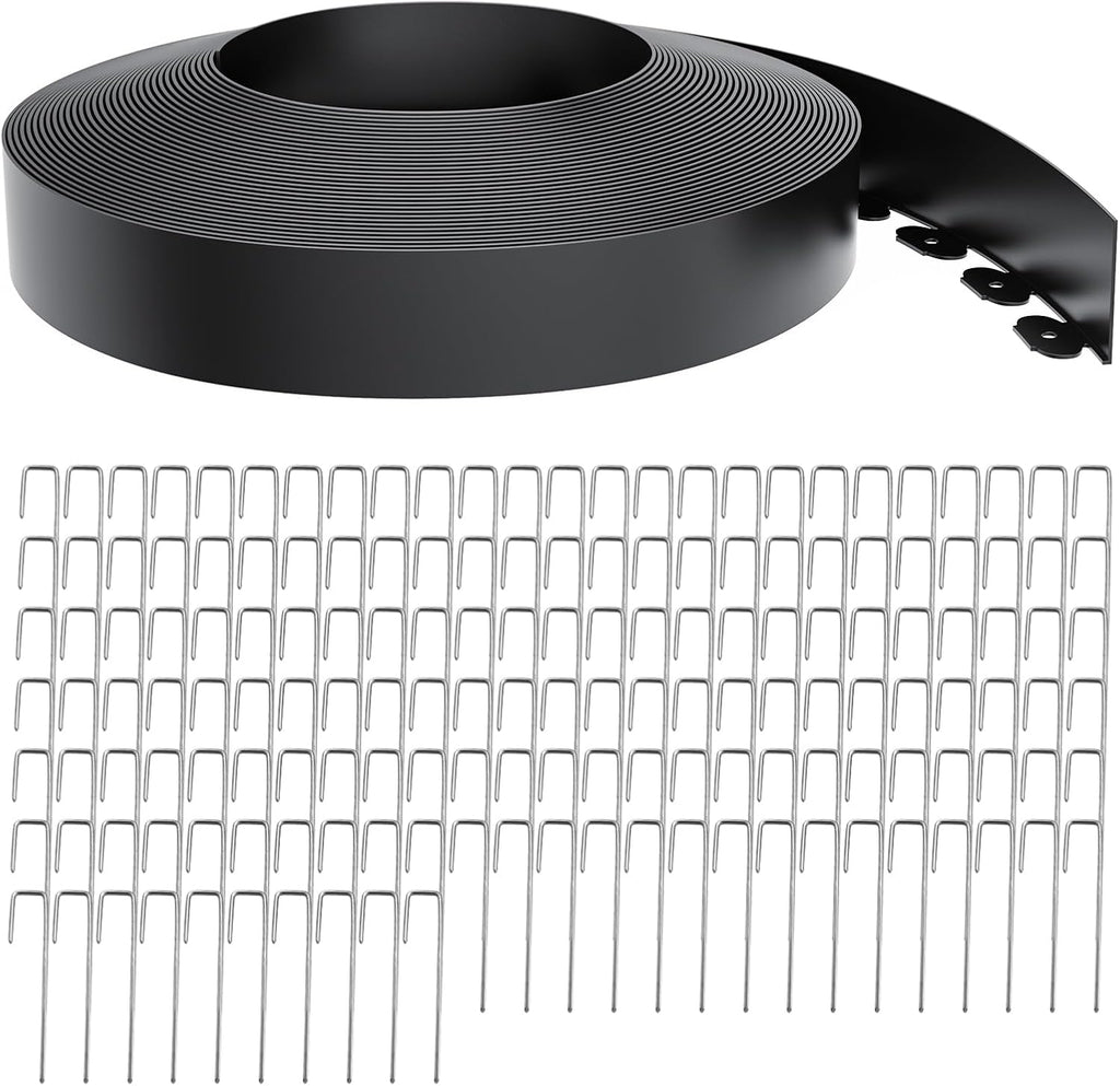Landscape Edging 4 Inch Tall 150FT with 160Pcs Metal Spikes, Plastic Garden Edging Border Landscape Edging Border Lawn Edging for Landscaping, Flower Bed, Yard