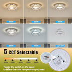 11 Inch Chrome Modern Luxury Crystal Flush Mount Ceiling Light Fixture,5CCT 3000K-6000K 24W,Round Small Dimmable Led Chandelier Hallway Lighting for Entryway,Kitchen,Bedroom,Laundry Room