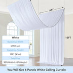 30ft x 15ft White Wrinkle Free Backdrop Curtains for Parties,Silky Polyester Fabric Wedding Ceiling Drapes, 6 Panels 15ft Photo Back Drop Drapes for Baby Shower Photography Stage Background Cloth