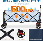 TIMBER RIDGE 51.2'' Extended Collapsible Wagon Cart with Brakes and Cargo Net, 500LBS Heavy Duty Foldable Utility Wagon with Adjustable Handle, 400L Capacity Portable Cart for Camping Sports Shopping