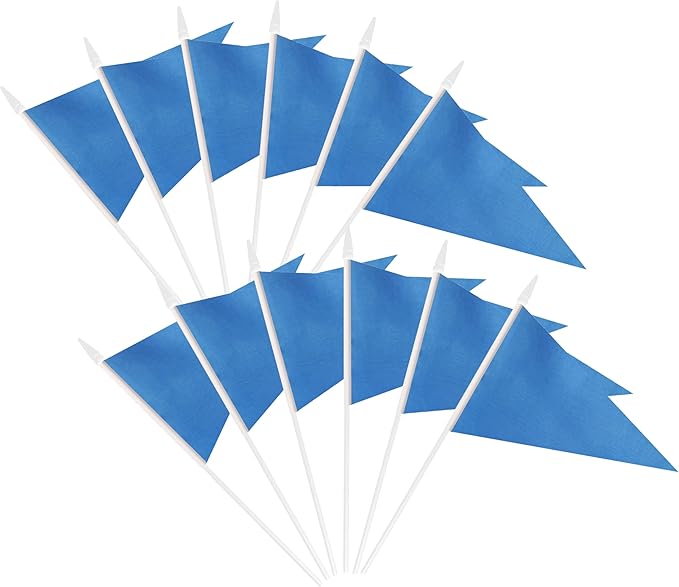 12 Pack Blue Pennant Flags Small Mini Hand Held Solid Color Pennant On Sticks Flags with 12.6"Solid Pole & Spear Top,Party Events Celebration,School,Grand Opening,Kids Birthday,Sports Clubs,Flower Pot