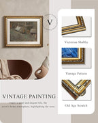 VIYYIEA Gold Framed Wall Art Canvas Print Home Decor Dark Brush Landscape Abstract Shapes Oil Painting Vintage Wall Decor Boho Decorative Aesthetic Room Decor for Living Room Bedroom Office 13x16in