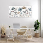 Elegant Flowers Canvas Wall Art - Floral Pictures for Wall Decor Indigo Brown Grey Canvas Painting Nature Printing Artwork for Living Room Bedroom Home Office Wall Decoration 24" x 48"