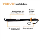Fiskars Machete Saw, Gifts for Dad, Tempered Steel Blade and Lanyard, 18", Black