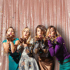 SquarePie Sequin Backdrop Non-Transparent Background Sparkly Curtain for Wedding Party 10FT x 10FT Rose Gold