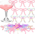 36 Pcs Bow Drink Markers Acrylic Drink Tags Bowknot Wine Glass Charms for Bachelorette Coquette Birthday Cocktail Wedding Decoration Bridal Shower Party Favors
