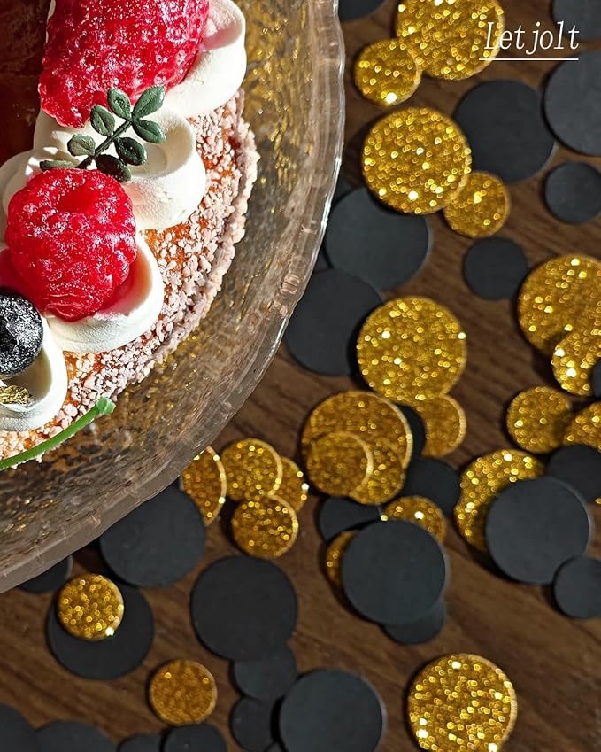 Golden Black Confetti Glitter Golden Scatter Table Decoration Surprise Paper Craft Birthday Party Anniversary Supplies Bridal Baby Shower Party Wedding Gift Circle Dots Decor 100 Pcs