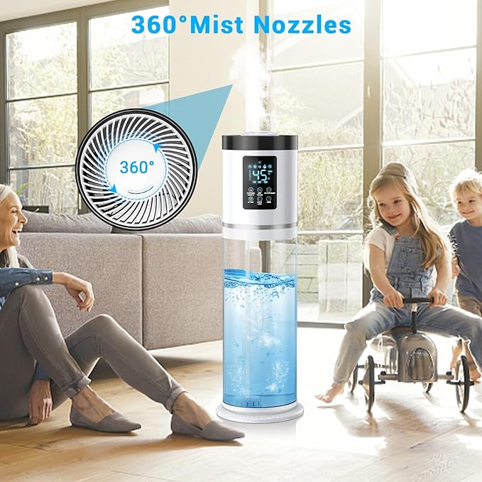2.1 Gal Humidifiers for Bedroom Large Room, 4 Levels Cool Mist Humidifier with Clear Tank, 7 Color Lights Essential Oil Diffuser with 16H Timer, Top Fill Air Humidifier for Home Plants Office