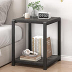 FOLUBAN Modern Side Table, Square End Table with Storage Shelf for Living Room, Rustic Industrial Wood Nightstand for Bedroom, Dark Gray