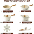 SENSARTE Ceramic Nonstick Cookware Set, Non-toxic Healthy Pots and Pans Set Ceramic Coated Kithchen Cooking Set, Free of Intentionally Added PFAS/PTFE, Dishwasher&Oven Safe Induction Compatible, 13pcs