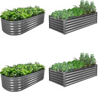 A ANLEOLIFE 4-Pack 6X3X1.5ft & 6X2X1.5ft Deep Root Galvanized Raised Garden Beds Outdoor for Planting Vegetables Flowers Herb, Quartz Grey