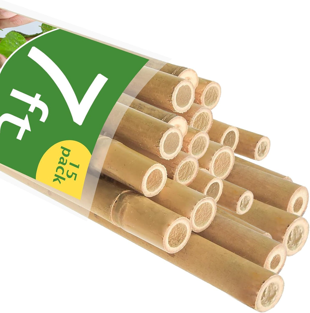 Garden Stakes 7FT, Natural Bamboo Stakes 7 Feet, 3/4" D Thicker Heavy Duty Plants Stakes 15 Pack for Tomatoes, Beans, Flowers, Potted and More Climbing Plants