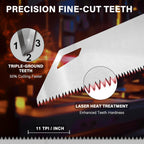 HAUTMEC 16" X-Sharp Universal Hand Saw for Speed, Cuts Quality and Accuracy, Fine-Cut Handsaw with 11 TPI Triple-Ground Teeth and 1mm Thickened Large Blade, Bi-Material Ergonomic Soft Handle – HT0152