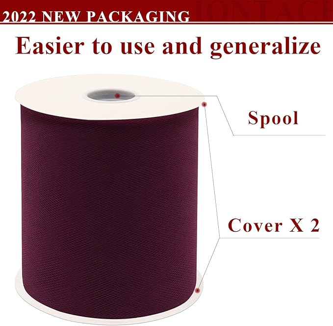 Burgundy Tulle Fabric Rolls 6 Inch by 200 Yards (600 feet) Fabric Spool Tulle Ribbon for DIY Burgundy Tutu Bow Baby Shower Birthday Party Wedding Decorations Craft Supplies