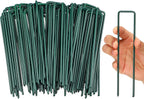 Therwen 6 Inch Turf Stakes for Artificial Grass Green Landscape Staples Bulk Galvanized Heavy Duty Garden Stake U Type Artificial Turf Stake Ground Anchor for Artificial Grass(Green, 100 Pcs)