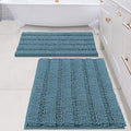 H.VERSAILTEX 2 Piece Bathroom Set - Super Absorbent Chenille Striped Bath Mats - Non Skid, Machine Washable - Turquoise Blue, 24 x 36 Plus 20 x 32 Inches