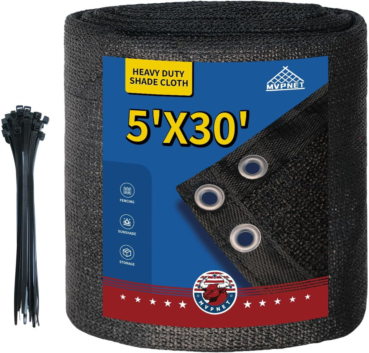 5x30Ft Garden Privacy Fence Screen, 145GSM Heavy Duty 90% Blockage Windbreak Mesh Tarp with Reinforced Edges & Anti-Rust Grommets, Includes Zip Ties for Garden, Yard, Backyard, Outdoor, Black