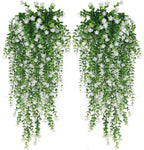 WEISPARK Artificial Hanging Flowers, 4pcs Fake Eucalyptus Vine Faux Flower Greenery Garland Plastic Plants for Indoor Outdoor Wall Garden Wedding Home Party Decor (White)