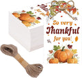 50Pcs Thanksgiving Gift Tags with String, 3.3x2.1 Inch So Very Thankful for You Tags with Pumpkin Leaf, Thanksgiving Name Tags for Gift Bags Fall Day Autumn Holiday Party Favors DIY Craft