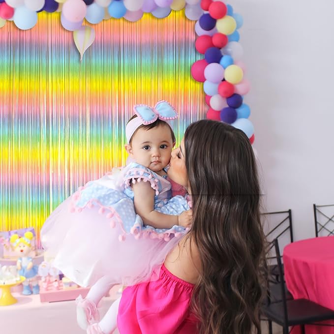 Pastel Rainbow Foil Fringe Curtain Streamers Party Backdrop Foil Fringe Backdrop Curtains Tinsel Streamers for Birthday Party Decorations