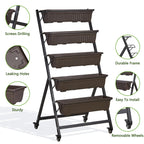 VECELO 5-Tier Vertical Garden Bed, Freestanding Elevated Raised Garden Planter with 5 Garden Planter Boxes, Lockable Caster Wheels, Drainage System, for Plants, Vegetables, Flowers, Herbs
