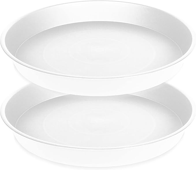 2 Pack of 17 inch Plant Saucer, 2.3" Depth Tray, Large Deep Garden Plastic Flower Planter Plant Trays for Indoors Outdoor Bath Bath (17", Creamy White)