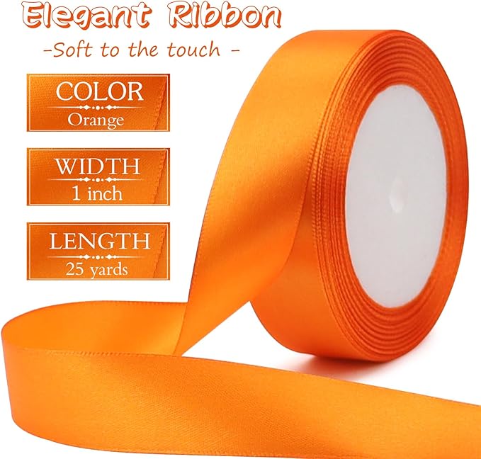 Orange Solid Satin Ribbon 1 Inch 25 Yards Solid Polyester Fabric Ribbon for Gift Wrapping Wedding Christmas Baby Shower Birthday Party Decoration Handmade Immortal Flower Craft