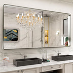 LOAAO 72X40 Inch Brushed Nickel Bathroom Mirror, Rounded Rectangle Silver Metal Frame Mirror, Brushed Nickel, Anti-Rust, Hangs Horizontally or Vertically