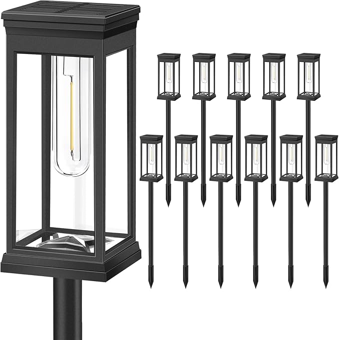 BesLowe 【Upgraded】 Solar Pathway Lights Outdoor, 12-Pack Large LED Solar Light Outdoor Waterproof, Super Bright Outside Lights for Yard, Sun-Powered Landscape Lighting for Garden Walkway, Warm White