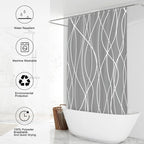 Punkray Dark Grey Shower Curtain for Bathroom with Hooks Shower Curtain Set, White Stripe Bath Curtains Decorative Shower Curtains Water Repellent Washable, 72 x 72