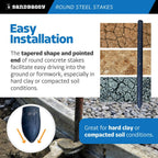 Sandbaggy Round Steel Concrete Form Stakes with Nail Holes - Rust Resistant Coating - Removable, Reusable (10, 3/4 in X 12 in)