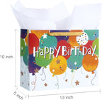 Loveinside Colorful Birthday Gift Bag, Balloons Pattern with HAPPY BIRTHDAY Text, Matching Tissue Paper, Greeting Card and Tag, Ideal for Kids' Birthday Gifts, 13" x 5" x 10", 1 Pcs