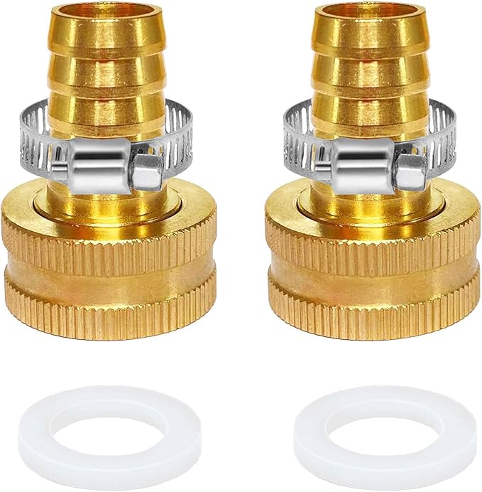 Garden Hose Adapter 5/8" Drip Irrigation Tubing to Faucet/ - Reusable Connector Fittings for Most Rain Bird, Orbit, Dig, Toro 5/8 Hose Barb x 3/4" (F) GHT Garden Extension Repair Fitting 2PCS