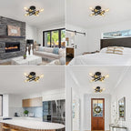 WILON Semi Flush Mount Ceiling Light Fixture, Modern Flush Mount Ceiling Lights, 4-Light Black and Gold Sputnik Ceiling Light Fixture with E26 Bulb Base for Hallway Farmhouse Kitchen Bedroom