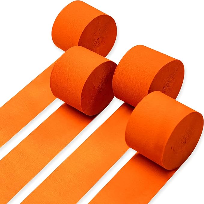 PartyWoo Orange Crepe Paper Streamers 4pcs 328ft Pack of Orange Crepe Paper Streamers for Thanksgiving Halloween Little Cutie Baby Shower Anniversary Autumn Luau Theme Birthday Party Decorations