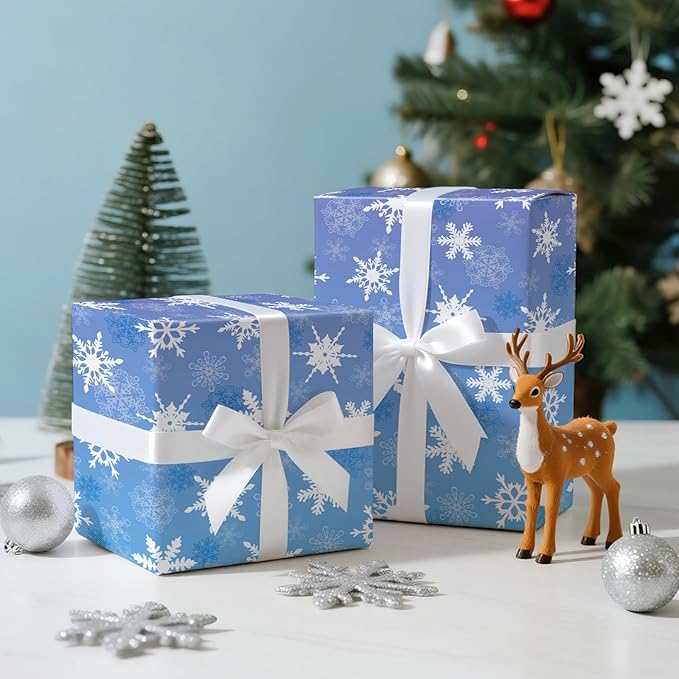 LeZakaa Christmas Wrapping Paper Roll, Purple Blue Snowflakes, Elegant Gift Wrap for Winter Holidays, Birthdays, Adults, Men, Women, Mini Roll 17 in x 16.4 Ft