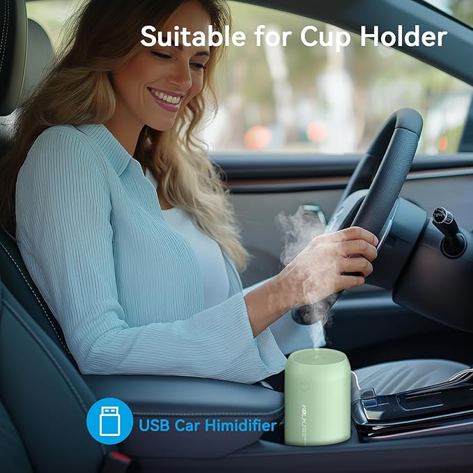Portable Mini Humidifier, KQLKJ 350ml Small Cool Mist Humidifiers, USB Personal Desktop Humidifier for Bedroom Car Office Travel with Auto Shut-Off & 2 Mist Modes (Green)