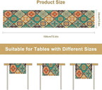 Bohemian Patchwork Table Runnerboho Colorful Tile Patchwork Indian Floral Print Table Runner for Home Kitchen Indoor Outdoor Party Wedding Decor, 13x90inch