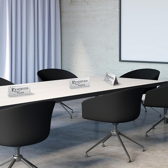 300 Pcs Paper Table Reserved Sign with Name Line Reserved Seating Signs Bulk Double Sided Signs for Reserving Seats Restaurant Wedding Reception Church Board Business Meeting (Silver Black)