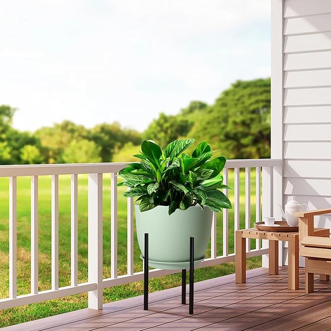 12/10/9 Large Modern Plant Pots, Plastic Planters with Drainage Holes and Saucers for Indoor Outdoor Plants Flowers, Green