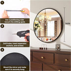 30 Inch Round Mirror - Circle Mirrors for Bathroom, Entryway and Living Room Wall Decor, Modern Hanging Vanity Mirror, Matte Black Circle Decorative Wall Mirror
