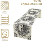 Yin Yang Table Runner, Bohemian Mandala Vintage Black White Traditional Oriental Floral Print Table Runner for Home Kitchen Dining Table Wedding Party Decor, 13x70inch