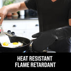 BPA-Free Silicone Oven Mitts Ultra Heat Resistant up to 500°F - Oven Mitts with Thick Cotton Liner - Long Slip Resistant Pot Holders, Flexible Oven Gloves - Black 14.7