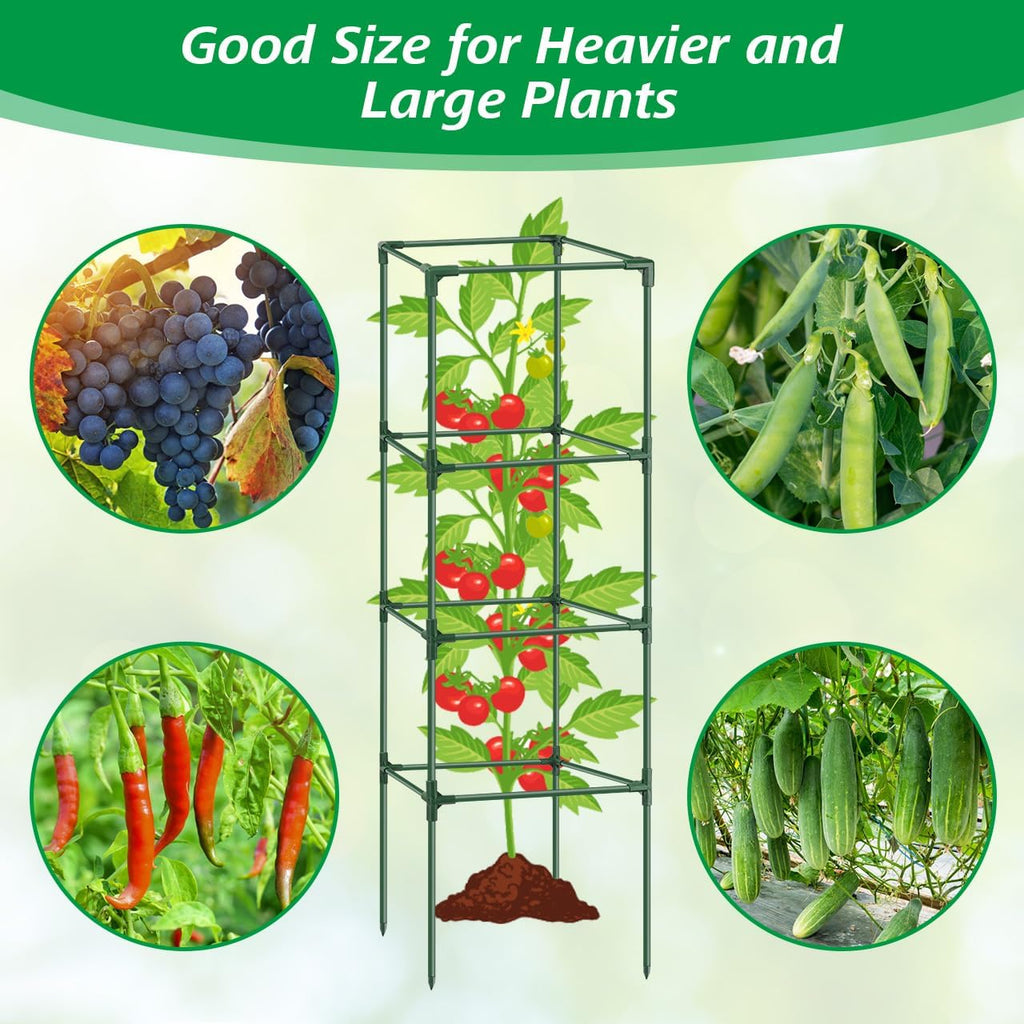 6Pack Tomato Cage, 57*15.4*15.4 Inches Garden Tomato Cages Plant Support Square Pole, Heavy Duty Steel Plant Tower Stakes,Cherry Tomato Trellis Cucumber for Climbing Vegetables Flowers Fruits-Green