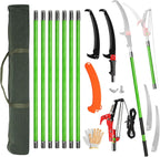 Outvita Manual Pole Saw, 30 Feet Extendable Tree Pruner with Knives and Storage Pocket, Sharp Steel Blade and Scissors High Branches Trimming for Pruning Palms and Shrubs(Green)