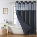 Extra Long No Hook Shower Curtain with Snap-in Fabric Liner Set,Navy Waffle Weave Shower Curtains for Bathroom,Hotel Luxury Decor Bathroom Curtain Set,Waterproof & Washable,71Wx86H